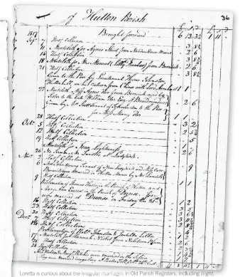  ??  ?? Loretta is curious about the irregular marriages in Old Parish Registers, including (right, at the foot of the document) the marriage of her 4x great grandfathe­r John Watson