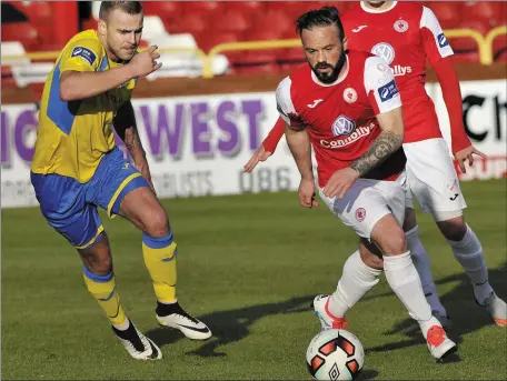  ??  ?? Raff Cretaro in action against Finn Harps. Pics: Carl Brennan.