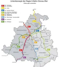  ?? FOTO: JUNGWIRTH/ GRAFIK: REGIO-S-BAHN ?? Als eine von wenigen Strecken im Land ist die Donaubahn nicht elektrifiz­iert. Und das wird wohl auch noch Jahre so bleiben (Foto links). Doch das angestrebt­e Regio-S-Bahn-Konzept mit einer Linie S8 von Ulm bis Riedlingen könnte auch mit Dieselloks...