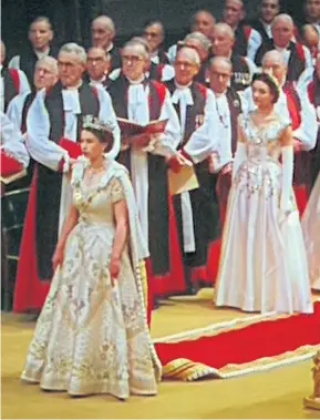  ??  ?? The Queen at the opening of Parliament, left, and at her coronation in 1953