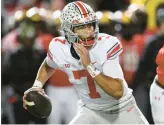  ?? NICK WASS/AP ?? Ohio State quarterbac­k C.J. Stroud in action during the second half of a matchup against Maryland on Nov. 19 in College Park, Md.