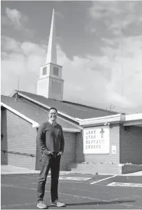  ?? PHIPPS/THE OKLAHOMAN] ?? The Rev. Casey Shutt, pastor of King's Cross Church, stands outside Lone Star Baptist Church, 1805 E Hefner Road, where his new church hopes to meet soon for in-person worship. [SARAH