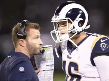  ?? EZRA SHAW/GETTY IMAGES ?? Rams quarterbac­k Jared Goff says coach Sean McVay has a great feel for calling plays.