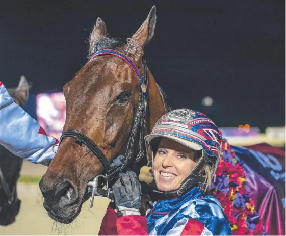  ?? Picture: ASHLEA BRENNAN ?? Driver Kate Gath with Tornado Valley after their win in the Inter Dominion final.