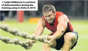  ??  ?? &gt; Leigh Halfpenny is a picture of determinat­ion during the training camp in Doha in 2015