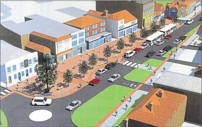  ??  ?? Early designs of how a reworked Tenterden high street could look, right, a roundabout would replace traffic lights at the East Cross A28 junction