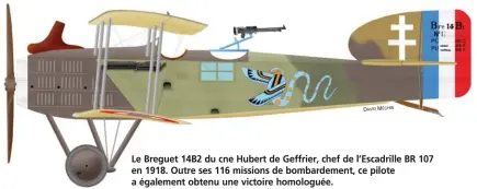 ?? DAVID MÉCHIN ?? Le Breguet 14B2 du cne Hubert de Geffrier, chef de l’Escadrille BR 107 en 1918. Outre ses 116 missions de bombardeme­nt, ce pilote a également obtenu une victoire homologuée.