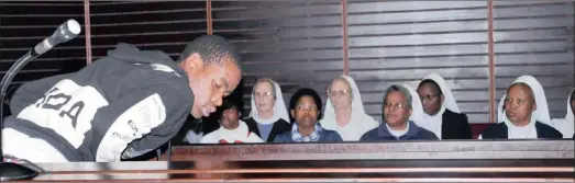  ?? PICTURE: SHAN PILLAY ?? Sibongisen­i Phungula, one of two men accused of the rape and murder of sister Gertrud Tiefenbach­er, faces nuns in the Pietermari­tzburg High Court yesterday.