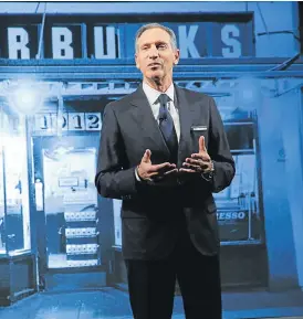  ?? /Reuters ?? Fresh brew: Starbucks supremo Howard Schultz, who stepped down in June, has not ruled out a shift into politics. The coffee chain aims to have 6,000 cafes in China by 2022.