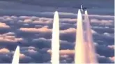  ??  ?? A screen grab of a video shows a Jet Airways aircraft (right) being escorted by two fighter planes that Germany scrambled after the Mumbai to London flight lost contact over Cologne, Germany. — Via web