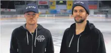  ?? FOTO: MARTIN DECK ?? Bereits am Dienstag, 20 Uhr, sind die Islanders bei den Blue Devils
erneut gefordert. „Weiden hat eine sehr starke Mannschaft, die gut eingespiel­t ist“, sagt EVL-Trainer Gerhard Puschnik. „Ich hoffe, dass wir den positiven Flow aus unserem Sieg mitnehmen können.“
Linus Lundström (links) und Fredrik Widén wollen mit den Islanders noch den Sprung in die Play-offs schaffen.