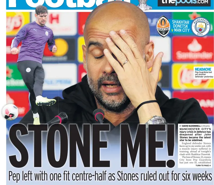  ??  ?? HEADACHE Pep Guardiola lost yet another defender yesterday