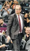  ?? NICOLE SWEET-USA TODAY SPORTS ?? Toronto Raptors head coach Nick Nurse during the fourth quarter against the Brooklyn Nets at Barclays Center.