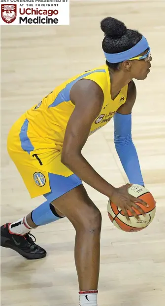  ?? PHELAN M. EBENHACK/AP ?? Sky guard Diamond DeShields, looking to pass in a game in Bradenton, Fla., welcomes the opportunit­y to carry on the WNBA’s legacy of social activism.