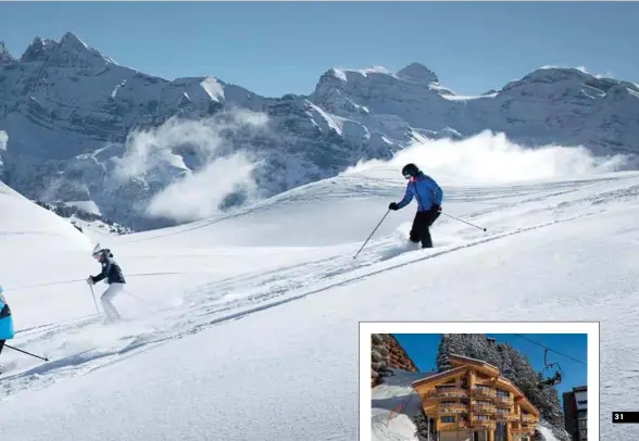  ??  ?? CLOCKWISE FROM
ABOVE: The slopes of Avoriaz sit at 1,800m; the Chalet Beluga from the outside; cosy modernism is the look inside; Avoriaz is car-free