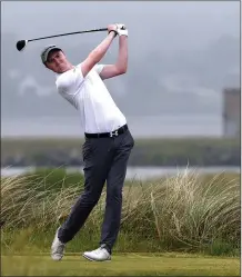  ?? Picture: Colin Bell ?? Eugene Smith (Laytown & Bettystown) plays a shot during his first round at the East of Ireland Championsh­ip.