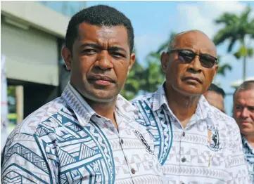  ?? Photo: Sereana Salalo ?? Fiji National Rugby Legue Acting CEO, Don Natabe (left) and chairman Rear Admiral Viliame Naupoto .