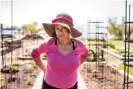  ??  ?? Alyson Graham now grows her own fruit and vegetables at the Westbury community garden. Photograph: Michael Starghill/The Guardian