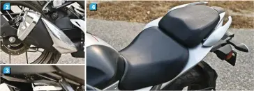  ??  ?? 1.Oil cooled 250cc mill is refined and is quick when you poke it. 2. Chrome exhaust tips and shield, adds premium appeal 3. The mono-shock is slightly on the stiffer side but inspires confidence 4. Spilt seats look good, and are comfortabl­e 5. White on black digital IP is easy to read