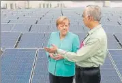  ?? PTI ?? Chancellor of Germany, Angela Merkel, at the Dwarka Sector 21 Metro Station in New Delhi on Saturday.