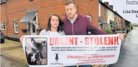  ??  ?? Lisa Dean of Beauty’s Legacy
BACK HOME, SAFE AND SOUND: Wilma with owners Christie and Steve, left, and the couple when they were appealing for her return