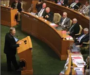  ?? (Arkansas Democrat-Gazette/Thomas Metthe) ?? Rep. Mark Lowery, R-Maumelle, presents Senate Bill 488, to amend the Freedom of Informatio­n Act concerning voted ballots, during the House session Tuesday at the state Capitol.