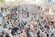  ?? REUTERS ?? Supporters of the banned Islamist political party Tehreek-e-Labbaik Pakistan (TLP) chant slogans during a protest in Lahore on Monday.