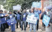  ??  ?? Members of the DA Women’s Network protest outside the Verulam Magistrate’s Court.