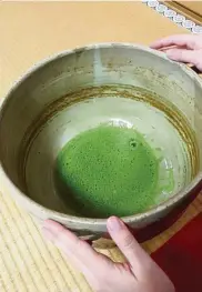  ??  ?? A giant tea cup, weighing 7kg and measuring 40cm in diameter, is used to serve green tea in the Ochamori Shiki ceremony held at the Saidaiji Temple in Nara.