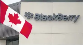  ?? GEOFF ROBINS, CP ?? A Canadian flag flies at BlackBerry’s headquarte­rs in Waterloo, Ont.