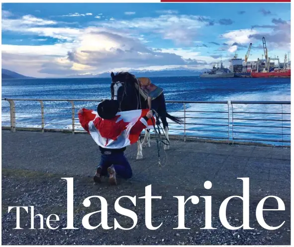  ?? FILIPE MASETTI LEITE PHOTOS ?? Filipe Masetti Leite thanks his horse Picasso while holding Sapo’s halter at the Beagle Canal, a strait in Tierra del Fuego Archipelag­o on the extreme southern tip of South America.