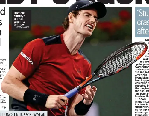  ?? GETTY MAGES ?? Friction: Murray’s toil has taken its toll now