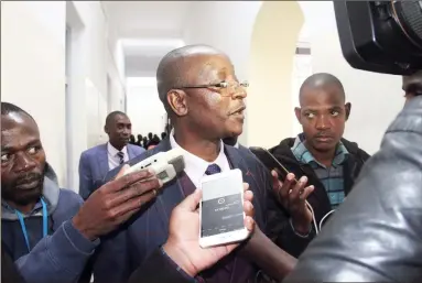  ??  ?? President Mnangagwa’s election agent, Justice, Legal and Parliament­ary Affairs Minister Ziyambi Ziyambi, fields questions from journalist­s after filing the President’s nomination papers in Harare yesterday. — (Picture by Innocent Makawa)