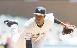  ?? Carlos Osorio / Associated Press ?? Yankees starter Luis Severino delivers a pitcher during the second inning of the Yankees’ 7-4 victory over the Tigers on Monday in Detroit.