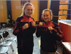  ??  ?? Arklow’s Leinster champions Tegan Farrell and Amber Byrne.