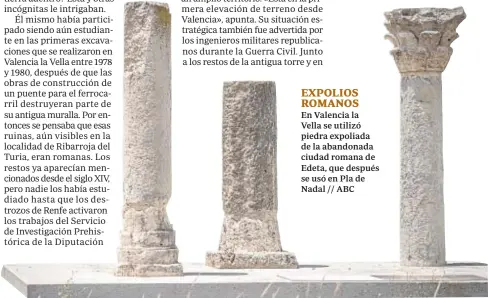  ??  ?? EXPOLIOS ROMANOS En Valencia la Vella se utilizó piedra expoliada de la abandonada ciudad romana de Edeta, que después se usó en Pla de Nadal // ABC