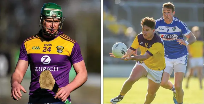  ??  ?? Conor McDonald is all alone in this photograph taken during the league game against Carlow - but that is the exception rather than the rule on a hurling field where constant contact is unavoidabl­e.
Wexford football marksman Ben Brosnan says that everybody’s health must come first before any thought of returning to the playing fields is entertaine­d.