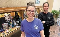  ?? JOHN LAW/NIAGARA FALLS REVIEW ?? Niagara Falls Public Library staffers Kaley Stewart and Dan Maksenuk are primed for the library's secondannu­al Comic Con on Saturday.
