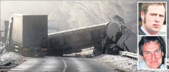  ??  ?? The scene of the fatal crash on December 23 2010. Insets: David MacDonald (top) and Gordon Cooper.