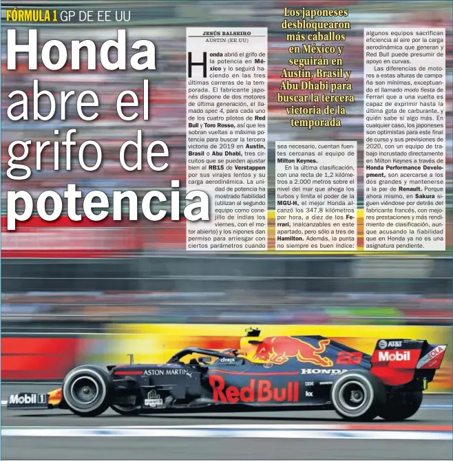  ??  ?? Alexander Albon pilota el Red Bull el pasado domingo 27 de octubre durante la carrera del GP de México 2019 en el Autódromo Hermanos Rodríguez.