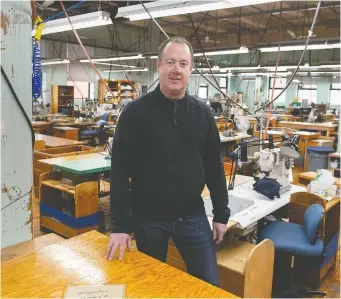  ?? ANDREW VAUGHAN/THE CANADIAN PRESS ?? Stanfield’s CEO Jon Stanfield says his Truro, N.S., company is ready to make medical clothing within days to help feed a demand for the garments because of the virus outbreak.