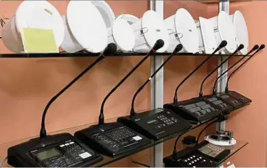  ??  ?? Impressive array: Some of the public address system products that the company manufactur­es.