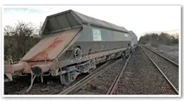  ?? NETWORK RAIL. ?? Six wagons from a 38-wagon train were derailed in the accident at East Somerset Junction on March 20, although not all ended up on their sides.