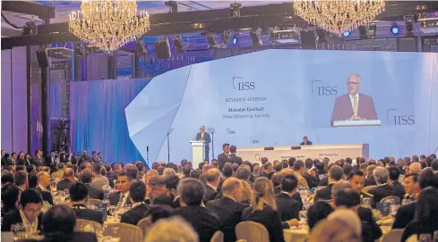  ??  ?? DEFENCE MATTERS: Australia’s Prime Minister Malcolm Turnbull speaks during the IISS Shangri-La Dialogue Asia Security Summit in Singapore on Friday, June 2.