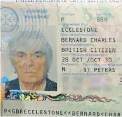  ?? ?? Bernie Ecclestone with his wife, Fabiana, top. The unlicensed 32-calibre LW Seecamp that police found, left, and his passport, right