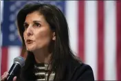  ?? CHARLIE NEIBERGALL — THE ASSOCIATED PRESS FILE ?? Republican presidenti­al candidate Nikki Haley speaks to voters at a town hall campaign event, Monday, Feb. 20, 2023, in Urbandale, Iowa.