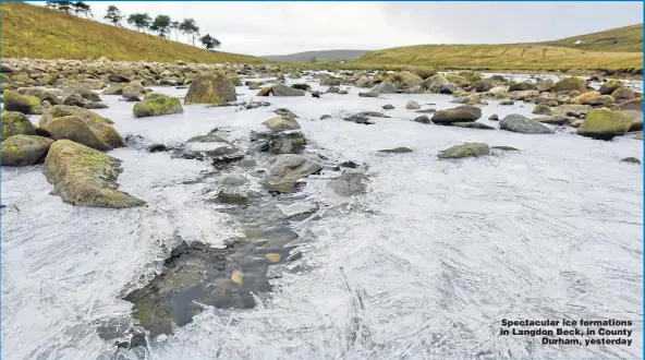  ?? PAUL KINGSTON/NNP ?? Spectacula­r ice formations in Langdon Beck, in County Durham, yesterday