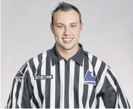  ?? CONTRIBUTE­D ?? Sam Currie has earned his stripes in the QMJHL as a linesman. Currie, from Masstown, officiated in his first Q-league game last week in Halifax.