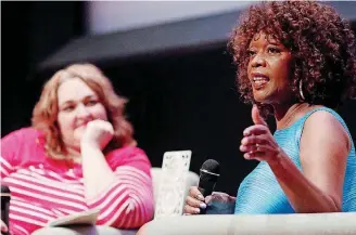  ?? [PHOTOS BY DOUG HOKE, THE OKLAHOMAN] ?? Alfre Woodard, one of the deadCenter Film Festival’s 2018 Oklahoma Film Icon Award winners, talks about her life and career June 9 with The Oklahoman’s Brandy McDonnell, as part of the deadCenter Film Festival in downtown Oklahoma City.