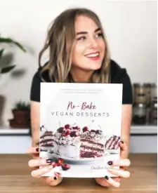  ??  ?? Killorglin’s Christina Leopold pictured here holding a copy of her brand new book ‘No Bake Vegan Desserts’ which is out now.